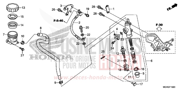 RR. BRAKE MASTER CYLINDER for VFR1200X Dual Clutch CANDY PROMINENCE RED (R342B) from 2016